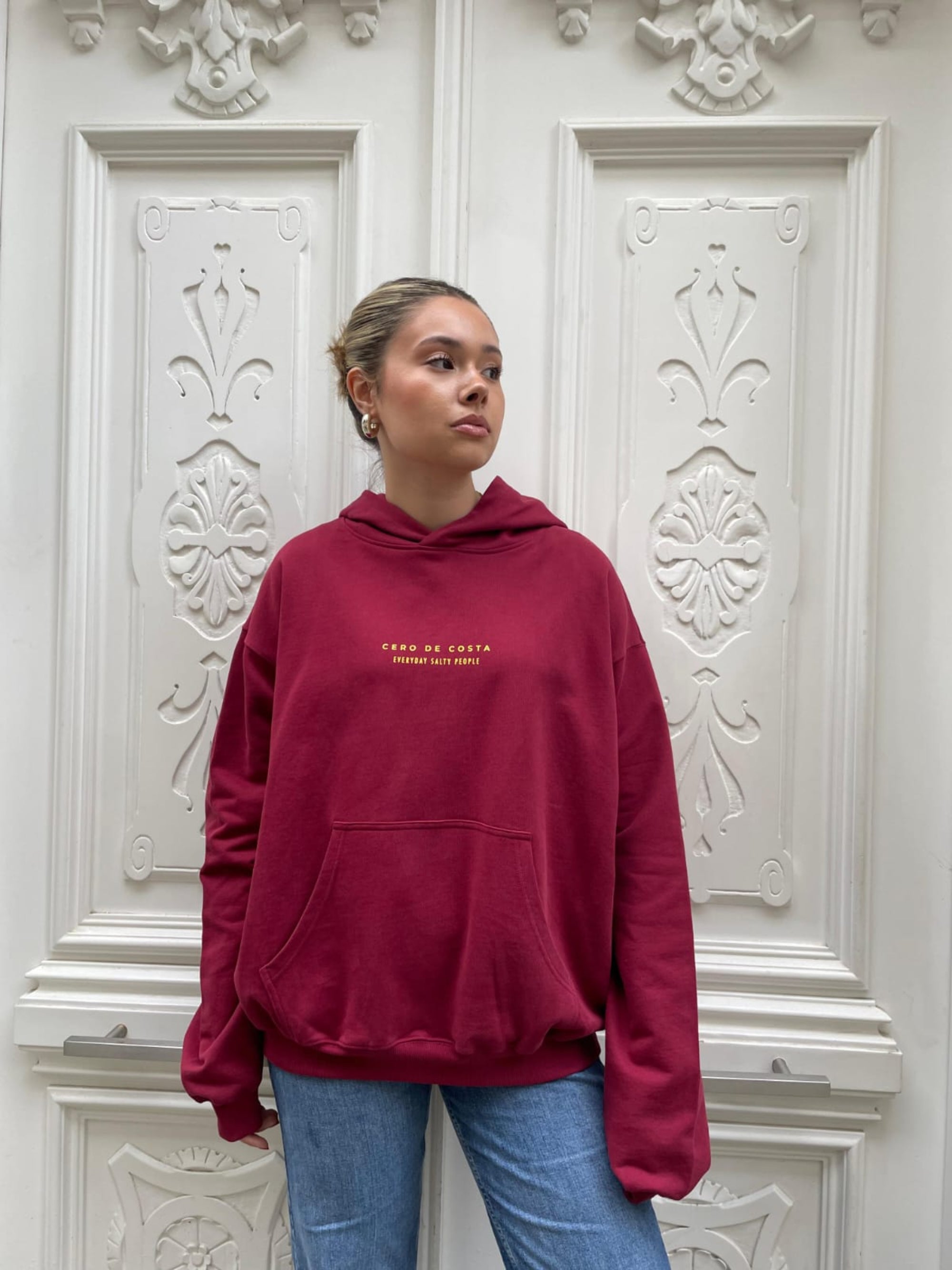 SUDADERA GRANATE/MOSTAZA "VIGO" CON CAPUCHA